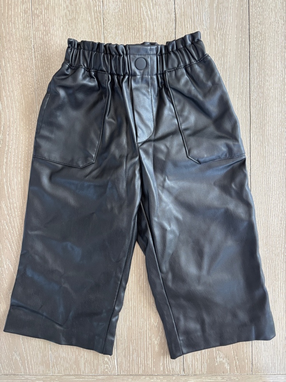 Zara Black Faux Leather Wide-Leg Kids Pants